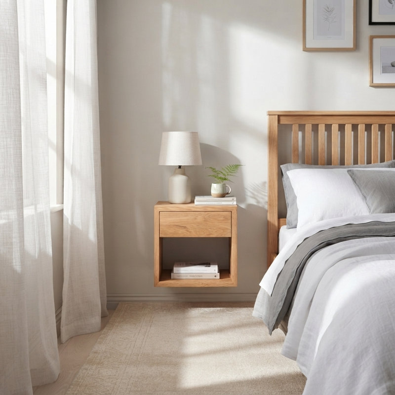 Hugo - Solid Oak Wood Floating Nightstand / Bedside Table With 1 Drawer