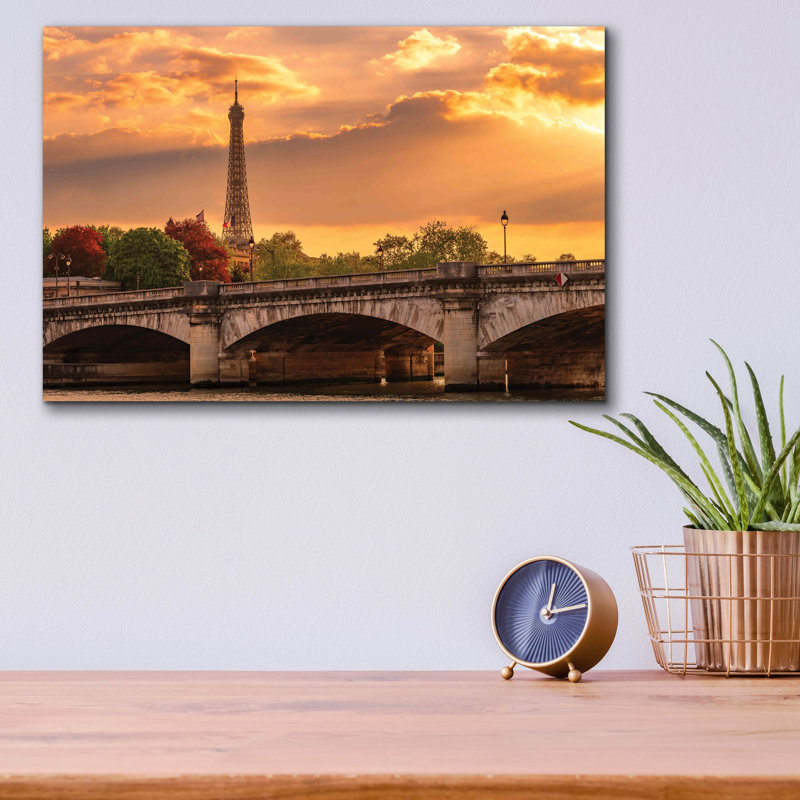 «Paris - Golden Sunset Concorde Bridge» par Epic Portfolio, art mural en verre acrylique, H 12 po x l 16 po x P 0,13 po