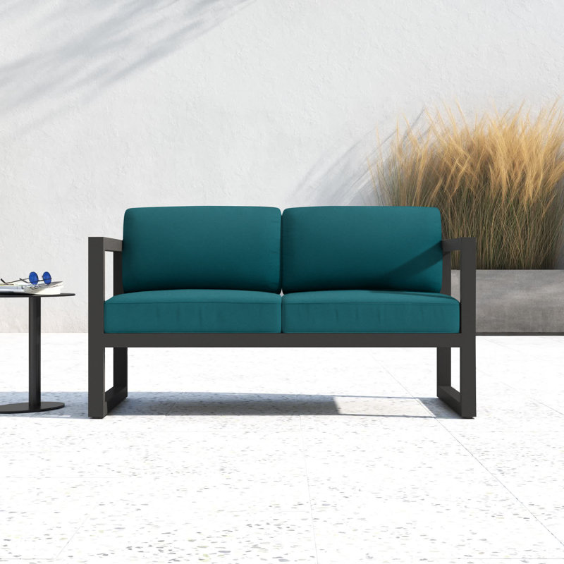 Smith 57" Outdoor Loveseat with Sunbrella® Cushions, Canvas Natural Sunbrella® Canvas, Slate