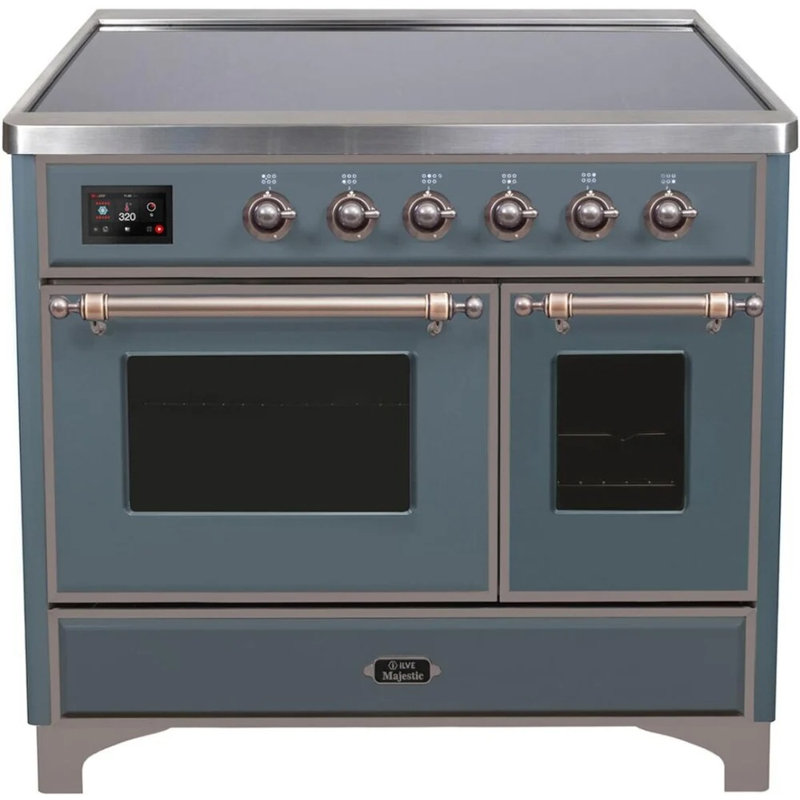 Cuisinière à induction 40 pouces avec 6 éléments à induction ILVE Majestic II Series (porte en verre), Gris-bleu / bronze