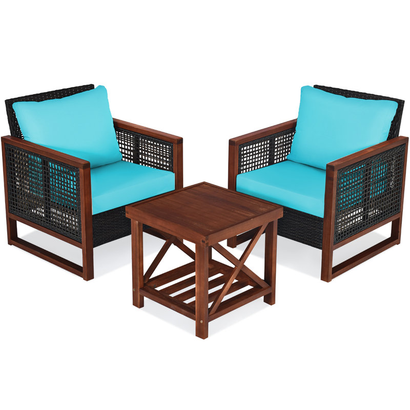 Krawczyk Acacia 2 - Person Patio Conversation Set with Cushions, Turquoise