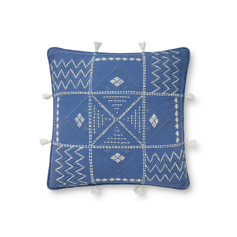Blue and Ivory Embroidered Cotton Square Kids Pillow