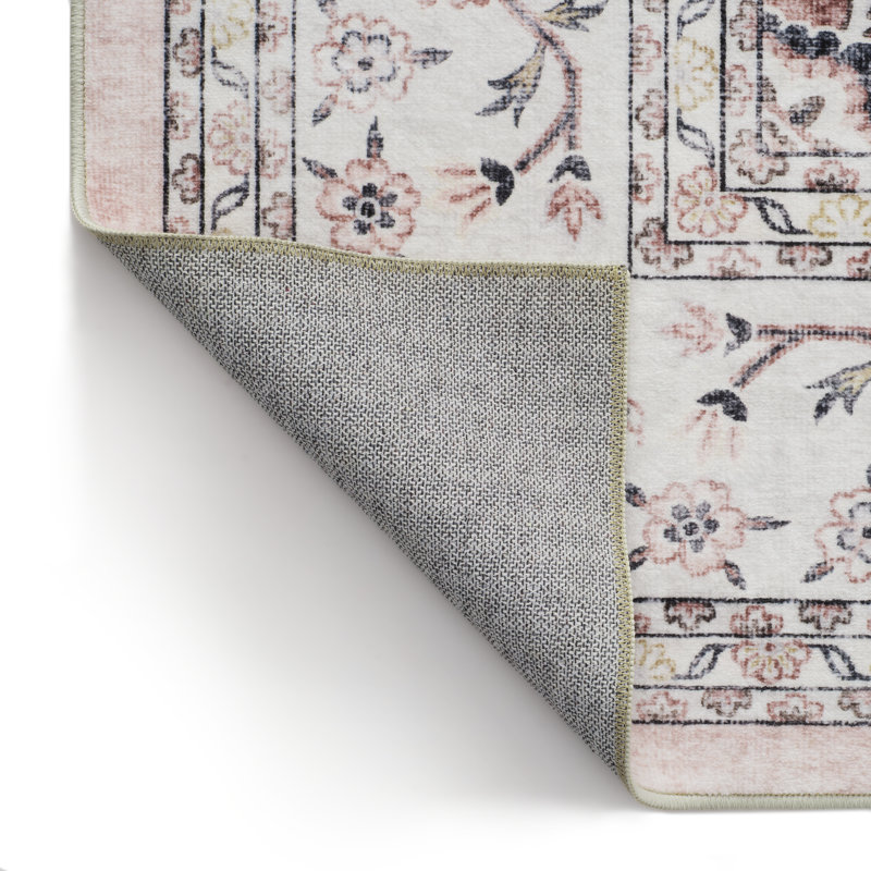 Tapis floral lavable antidérapant à motif floral, Rectangle 6 pi x 9 pi