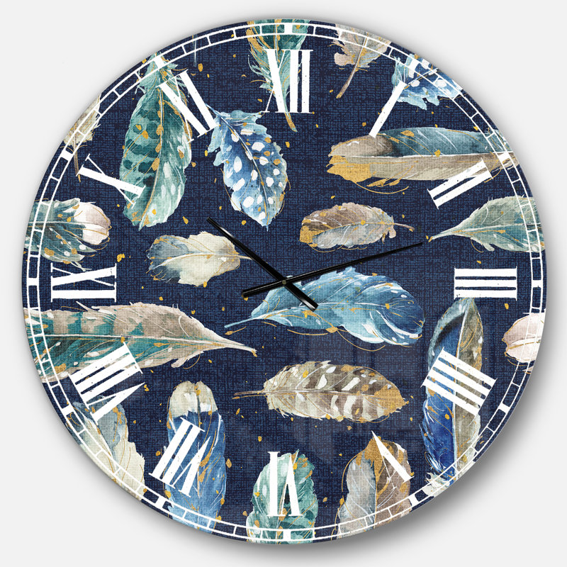 Indigold Feathers Turquoise Motif - Horloge murale traditionnelle, Moyen, Bleu