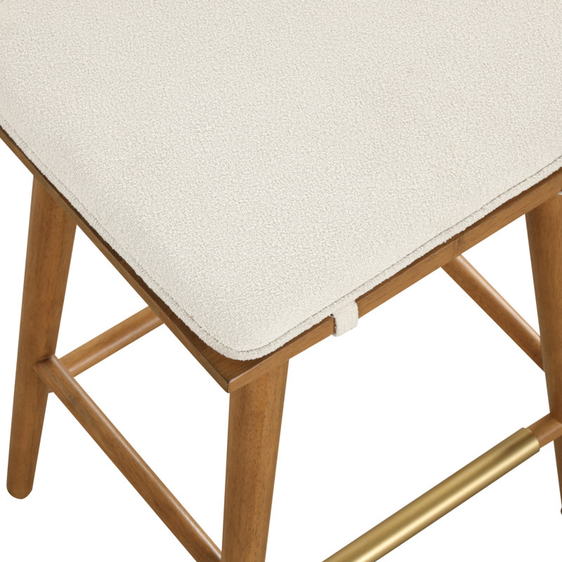 Tabouret de bar en bois sans dossier à hauteur de comptoir avec coussin amovible, Crème Boucle, Brun, 1