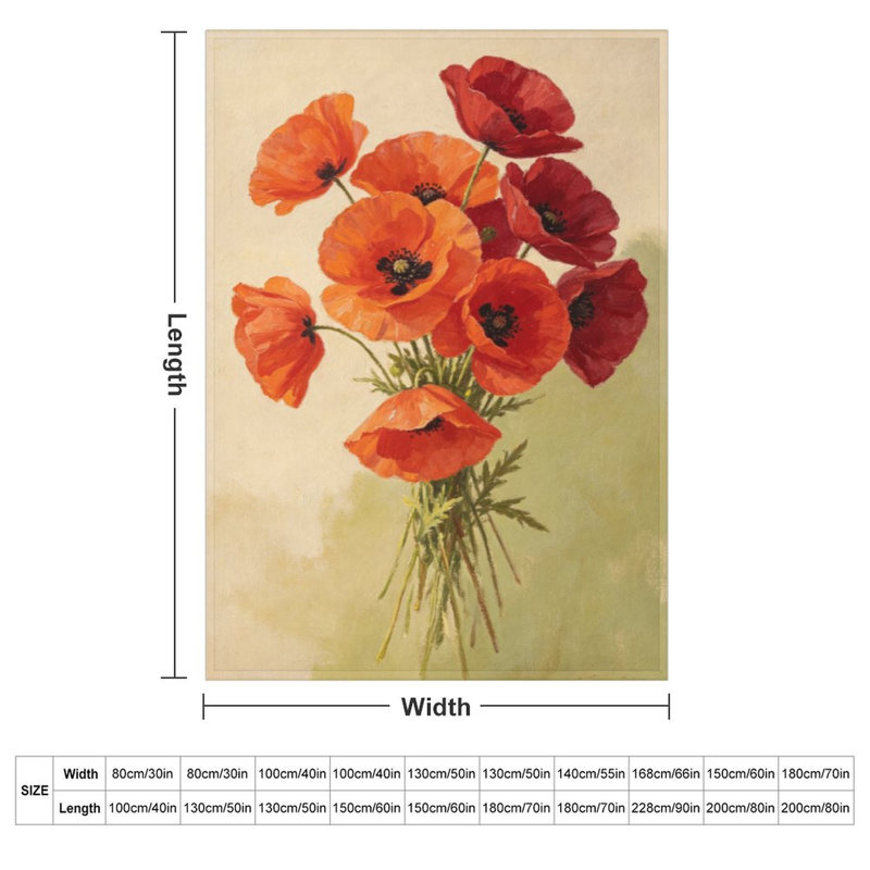 Jeté en flanelle rouge à imprimé coquelicots rouges, couverture douce et douce pour le salon, 50 x 60 po