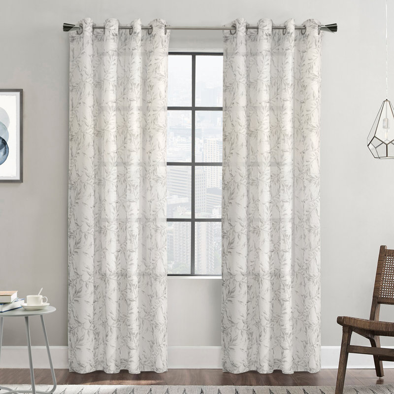 Panneau de rideau semi-diaphane avec œillets Gerarde, L 52 po x L 84 po, Gris