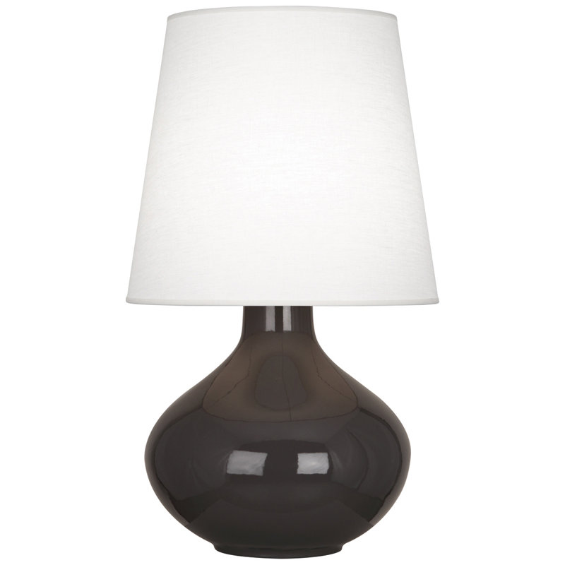 June 30.75" Table Lamp, Oyster Linen, Rose Water Glazed