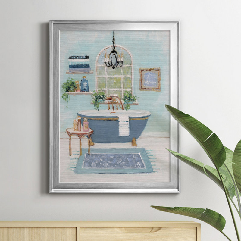 «Blue Bath I», peinture sur toile encadrée, H 18,5 po x l 24,5 po x P 1,5 po, Argent