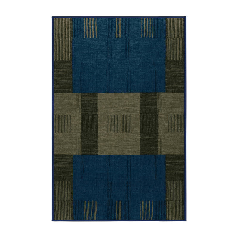 Machine Washable Checkered Blue Area Rug, Rectangle 2' x 3'