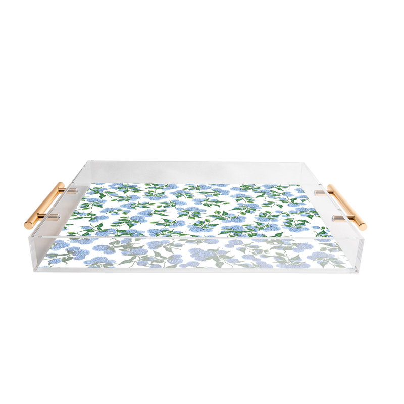 Plateau en acrylique avec fleurs bleues et hortensias ChrissyInk