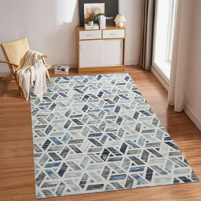 Demetriona Washable Abstract Area Rug – Low-Pile, Non-Slip, Stain-Resistant, Rectangle 200 x 290 cm