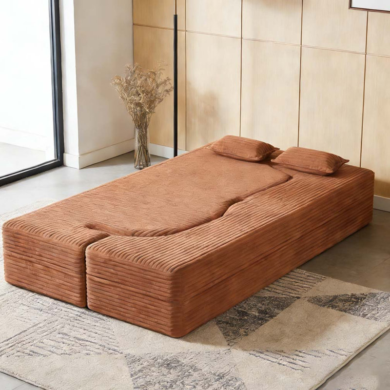 Canapé moderne avec 2 coussins, Orange, Velours côtelé
