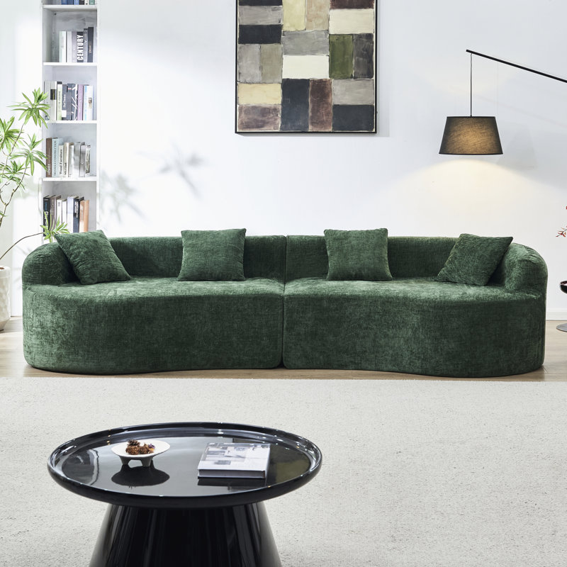 Canapé moderne à deux places incurvé, recouvert de chenille, mousse haute densité, sans assemblage, idéal pour les petits espaces, dossier capitonné et accoudoirs roulés en chenille, parfait pour les pièces de vie principales.