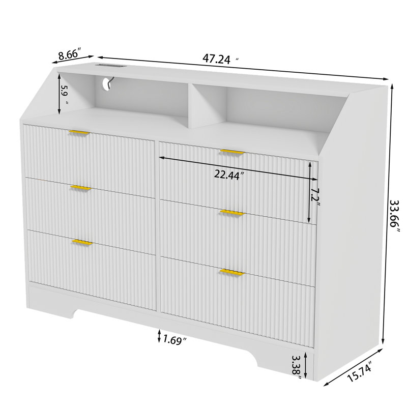 Borg 47.24'' W 6 - Drawer Dresser, White