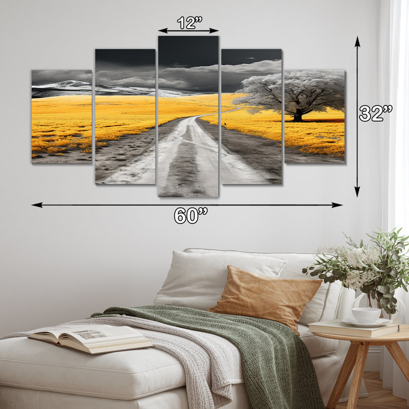 Route à travers les Prairies jaunes VII - paysages, reproduction sur toile - 5 panneaux