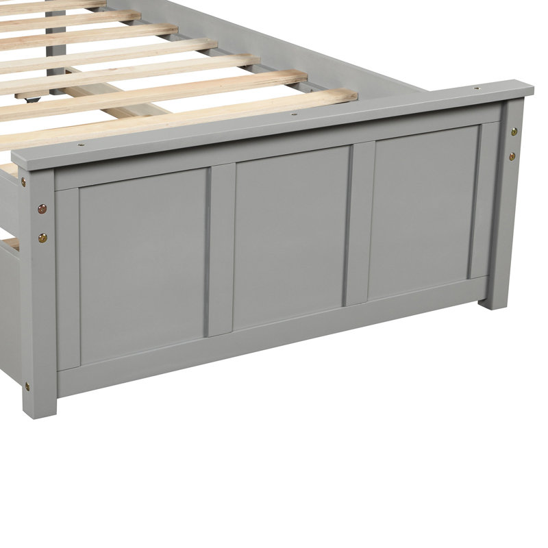 Twin Size Platform Bed With Portable Trundle In Grey - Solid Wood & Adjustable Construction