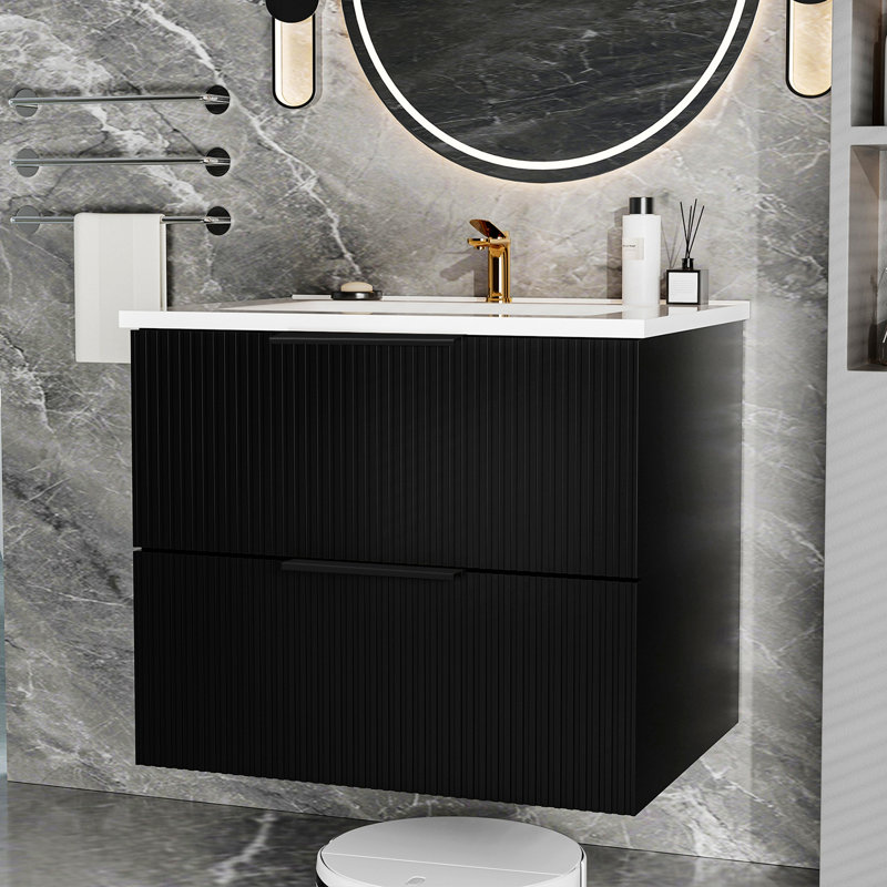Meuble-lavabo de salle de bain avec lavabo en céramique, meuble-lavabo mural avec tiroirs, 20.02" H x 24.02" W x 18.02" D