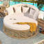 Lit de patio rond avec coussins amovibles et auvent réglable, mobilier d'extérieur, toutes saisons, beige, peut être divisé en 2 chaises