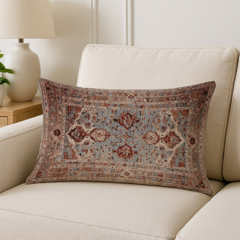 Coussin décoratif intérieur et extérieur Modern, Rouge / bleu oriental, Rectangle H 20 po x l 14 po