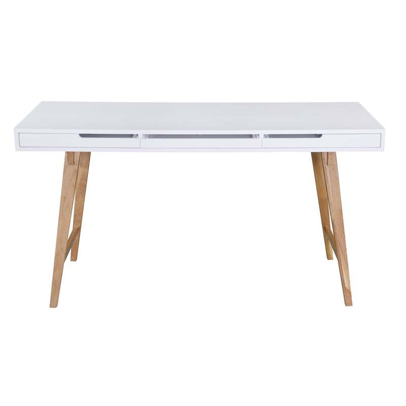 White Mid-Century Modern Writing Desk with Drawers