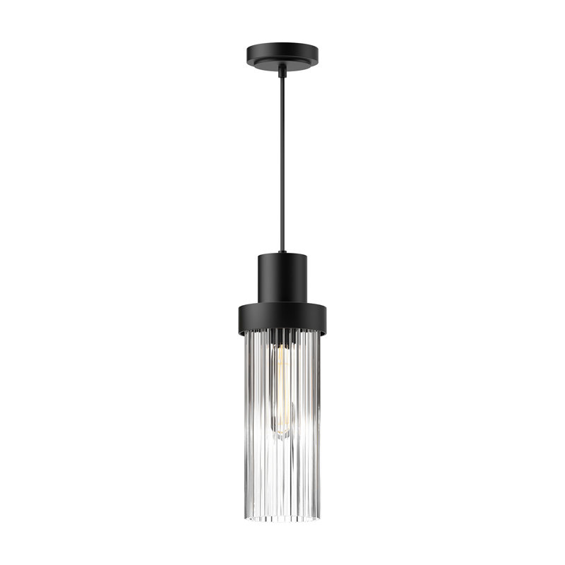Luminaire suspendu cylindrique à 1 lumière Hermit, Noir mat