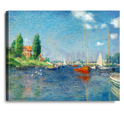 Reproduction d'art classique, bateaux rouges, Argenteuil par Claude Monet, estampe numérique sur toile pour la décoration intérieure