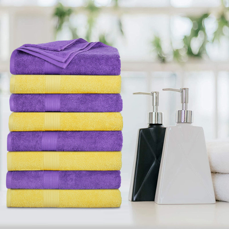 100% Cotton 600 GSM Bath Towels, Purple/Yellow