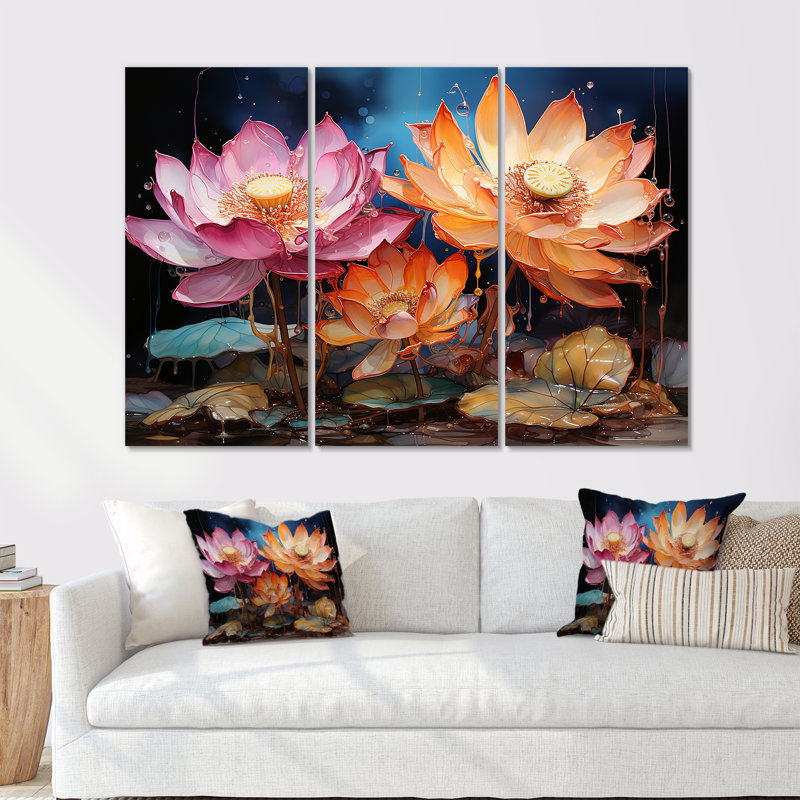 «Lotus Expressionist Vitality I», ensemble d'art sur toile de lotus, H 28 po x l 36 po x P 1 po
