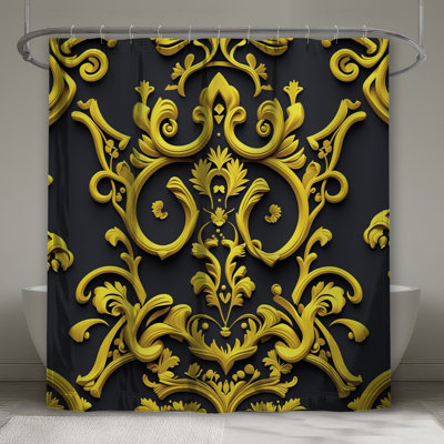 Rideaux de douche dorés ornés de volutes extra longues