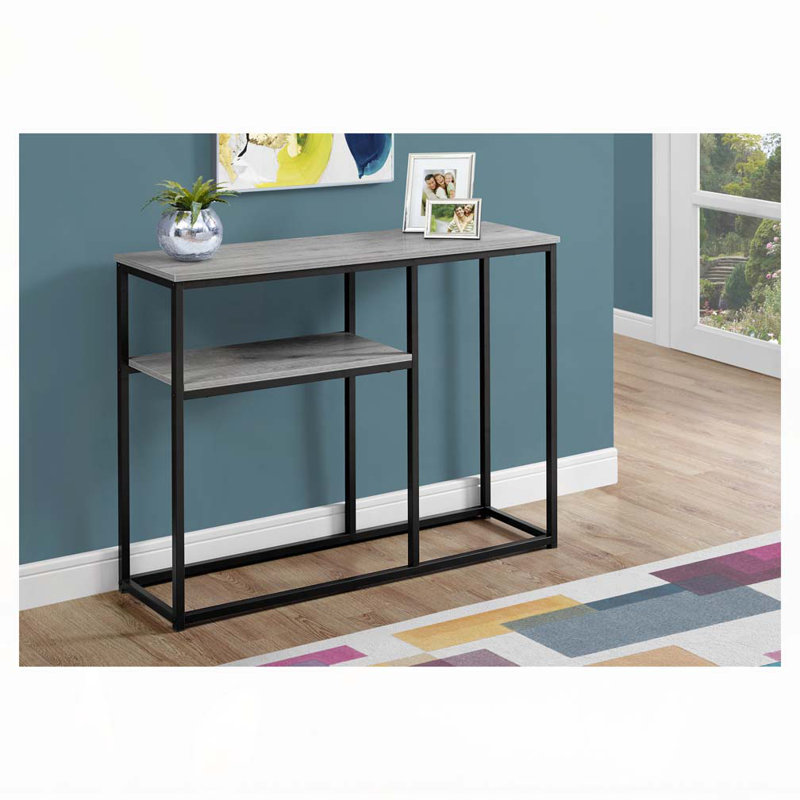 Table d'appoint, console, vestibule, étroit, canapé, salon, chambre à coucher, stratifié gris, métal noir, contemporain, moderne