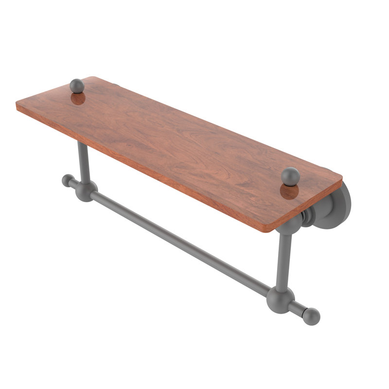 Hertel Accent Shelf with Towel Bar, Matte Gray, 5" H x 16" W x 5" D