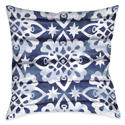 Indigo Shibori Medallion Light Damask Reversible Throw Pillow