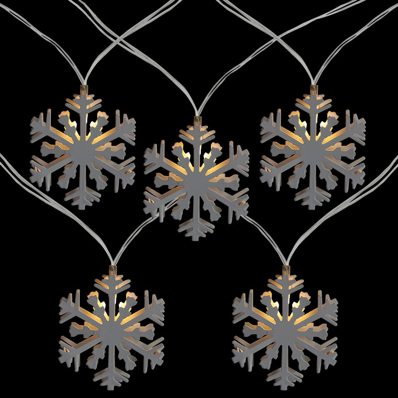 Battery Powered White Snowflake LED Christmas Lights with Clear Wire
