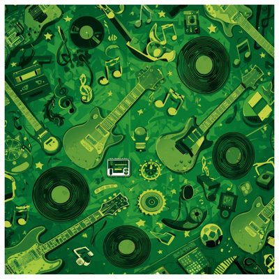 Green Musical Instruments Quilted Bedspread All Sizes
