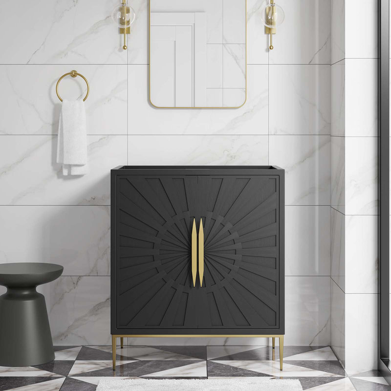 Awaken Black and Gold 30" Modern Bathroom Vanity Cabinet