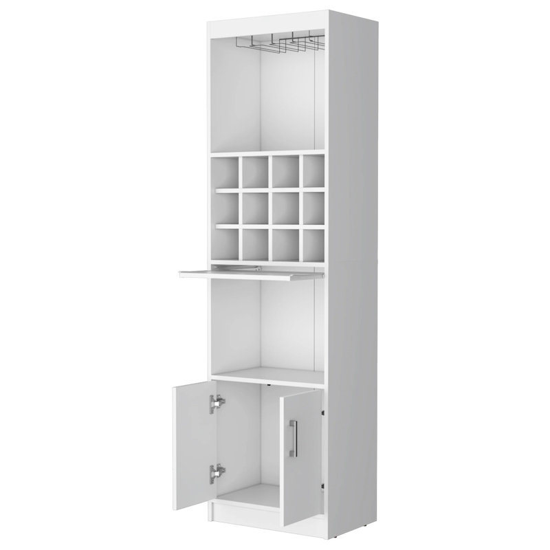 White Bar Cabinet For Wine - 71.1" Height, 20" Width, 13.3" Depth, With 15 Shelves And 2 Doors Quality Construction Storage, Doors, Shelves, Wood