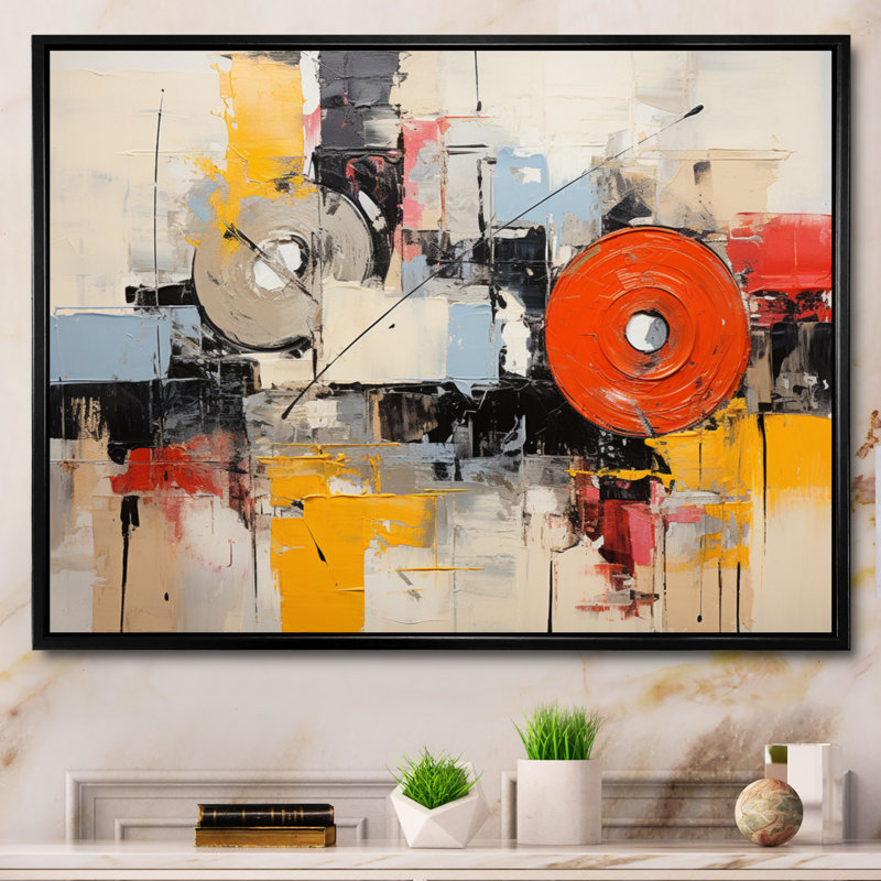 Genya Collage Rhyth sur toile, Cadre flottant noir, H 34 po x l 44 po x P 1,5 po