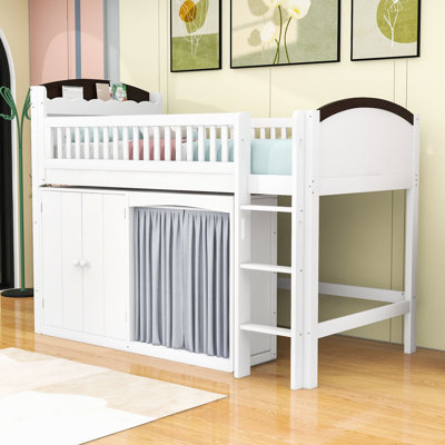 Loft Bed with Ample Storage Shelves, LED Light and Wardrobe