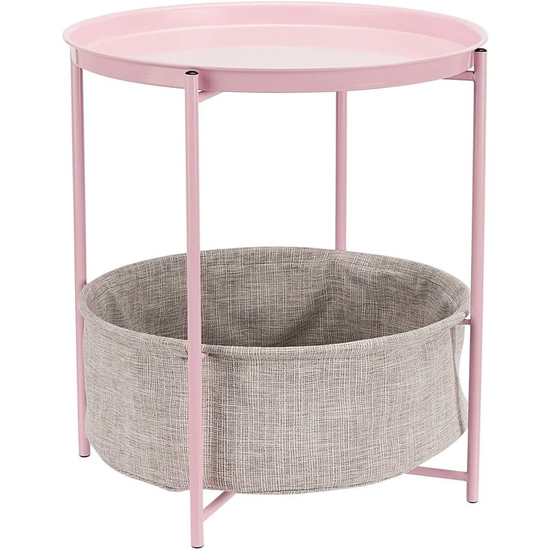 Table d'appoint ronde avec panier de rangement Dusty Pink, 17,7 po