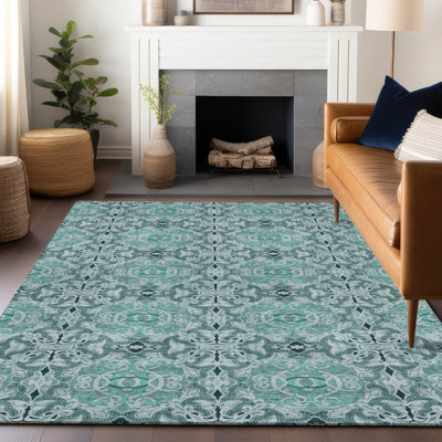 Premium Machine Washable Prisco Teal Rug