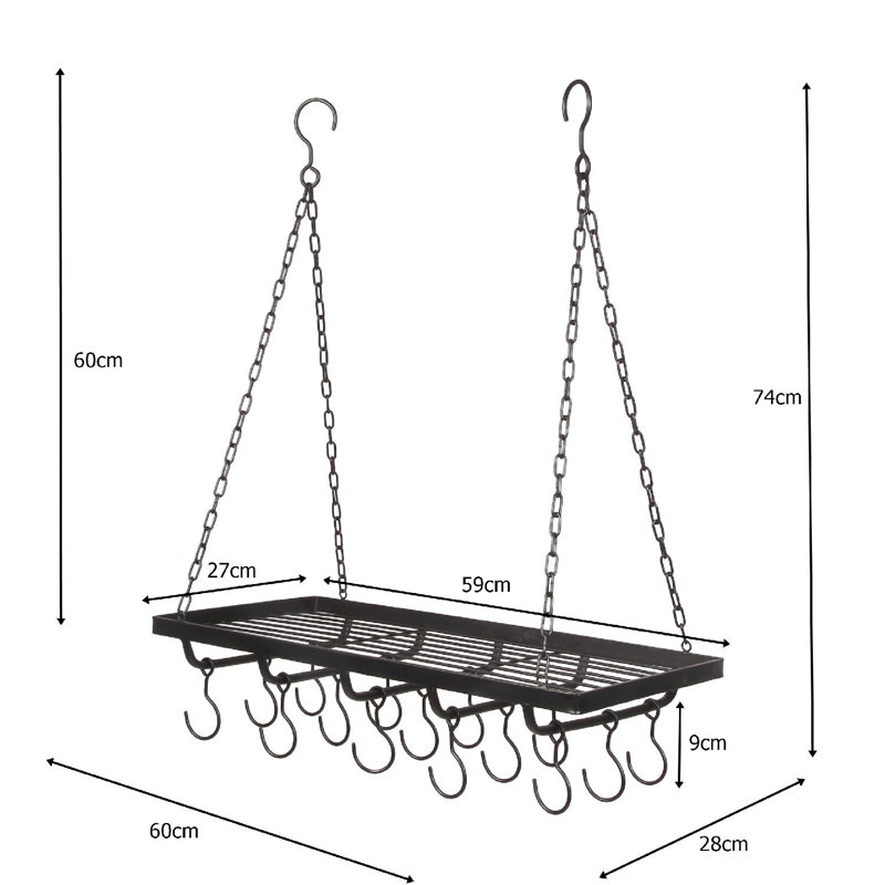Metal Handcrafted Rectangle Hanging Pot Rack