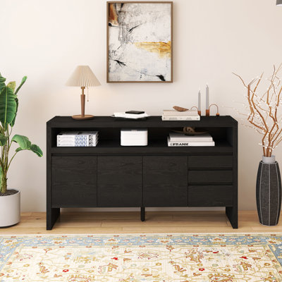 60 Inch Wood Sideboard With 3 Drawers And Open Shelf by Ebern Designs