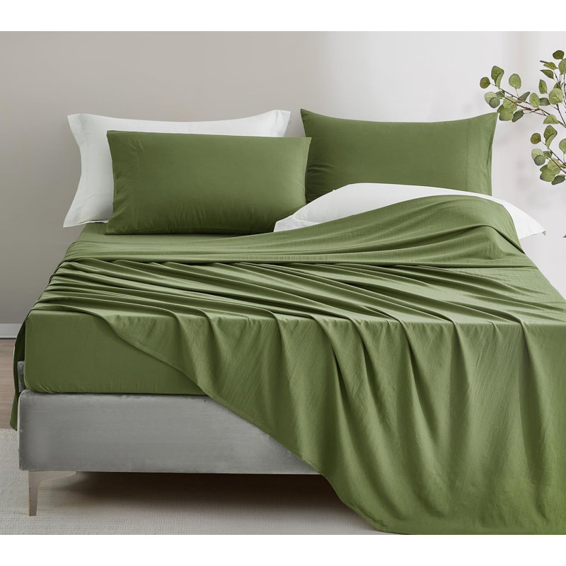 Olive Green Queen Microfiber Deep Pocket 4-Piece Sheet Set