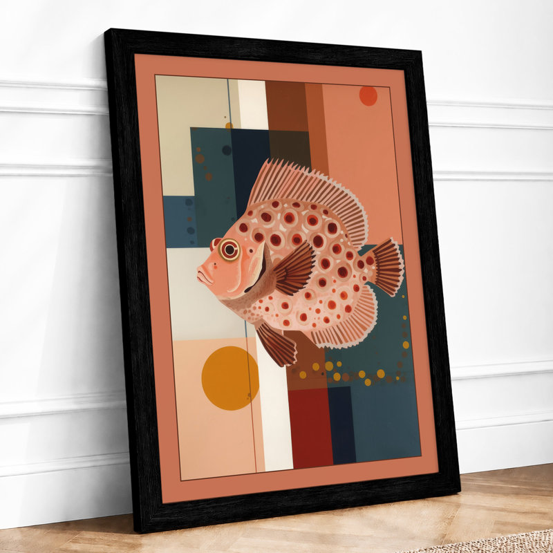Spotted Fish Modern Mid-Century - Framed Print, A4 - 29.7 x 21.0 cm, Black