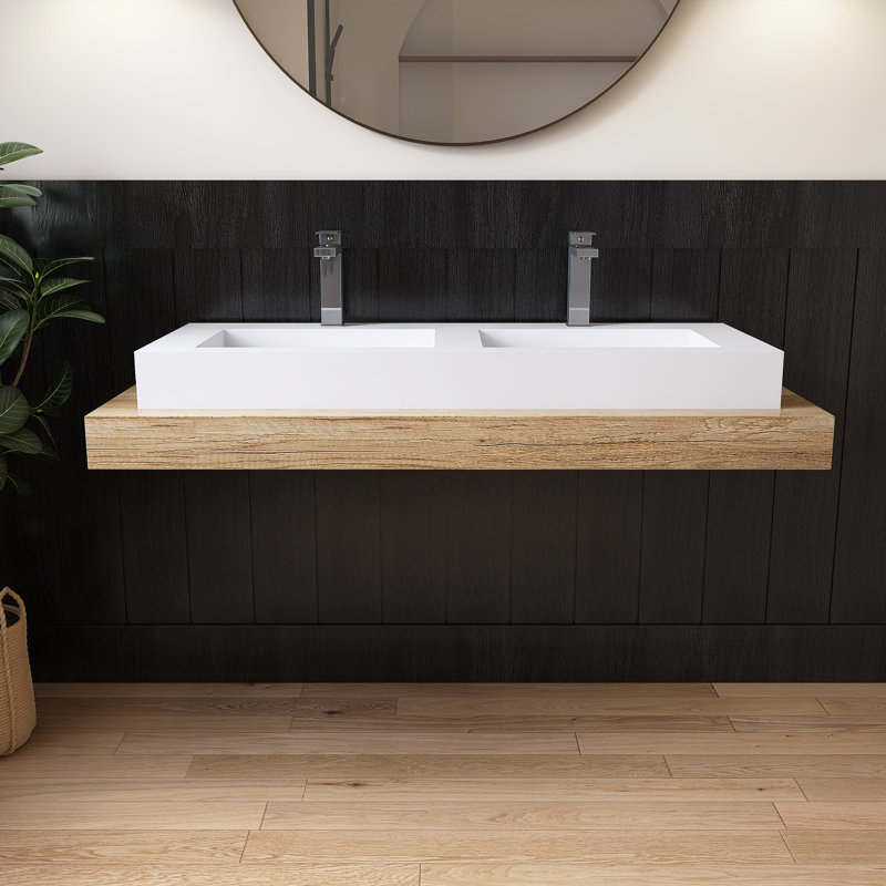 MEDUNJESS 47'' Wall Mounted Bathroom Sink Solid Surface Rectangular Bathroom  Sink