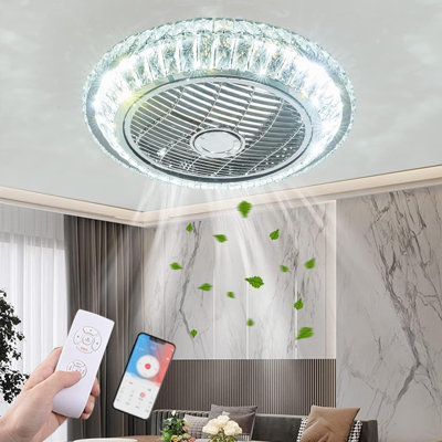 Crystal Bladeless Ceiling Fan Light,Ceiling Fan with Lights Remote Control,Low Profile Ceiling Fan