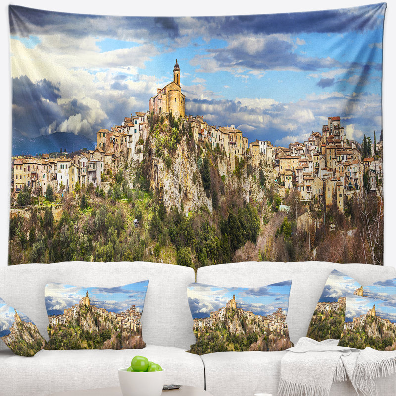Paysage toffia hilltop village italie tapisserie, H 32 po x l 39 po