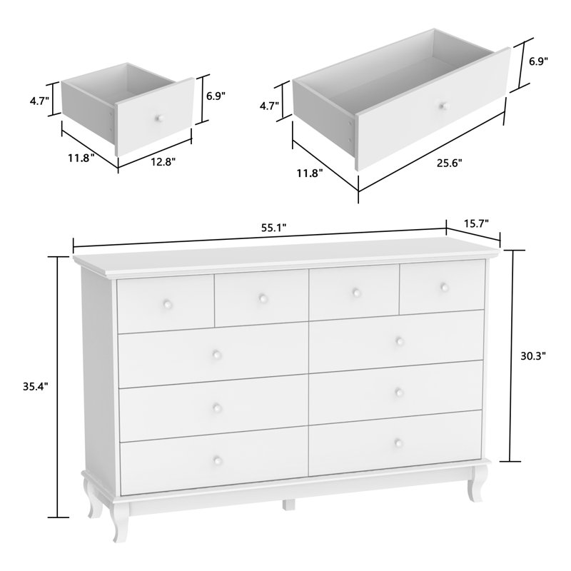 Brienne 55.1'' W 10 - Drawer Dresser, White