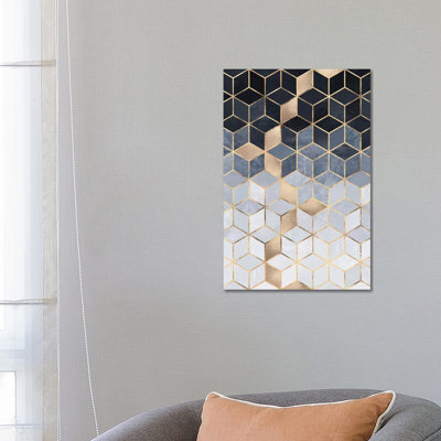 Soft Blue Gradient Cubes, Rectangular by Elisabeth Fredriksson - Print on Canvas